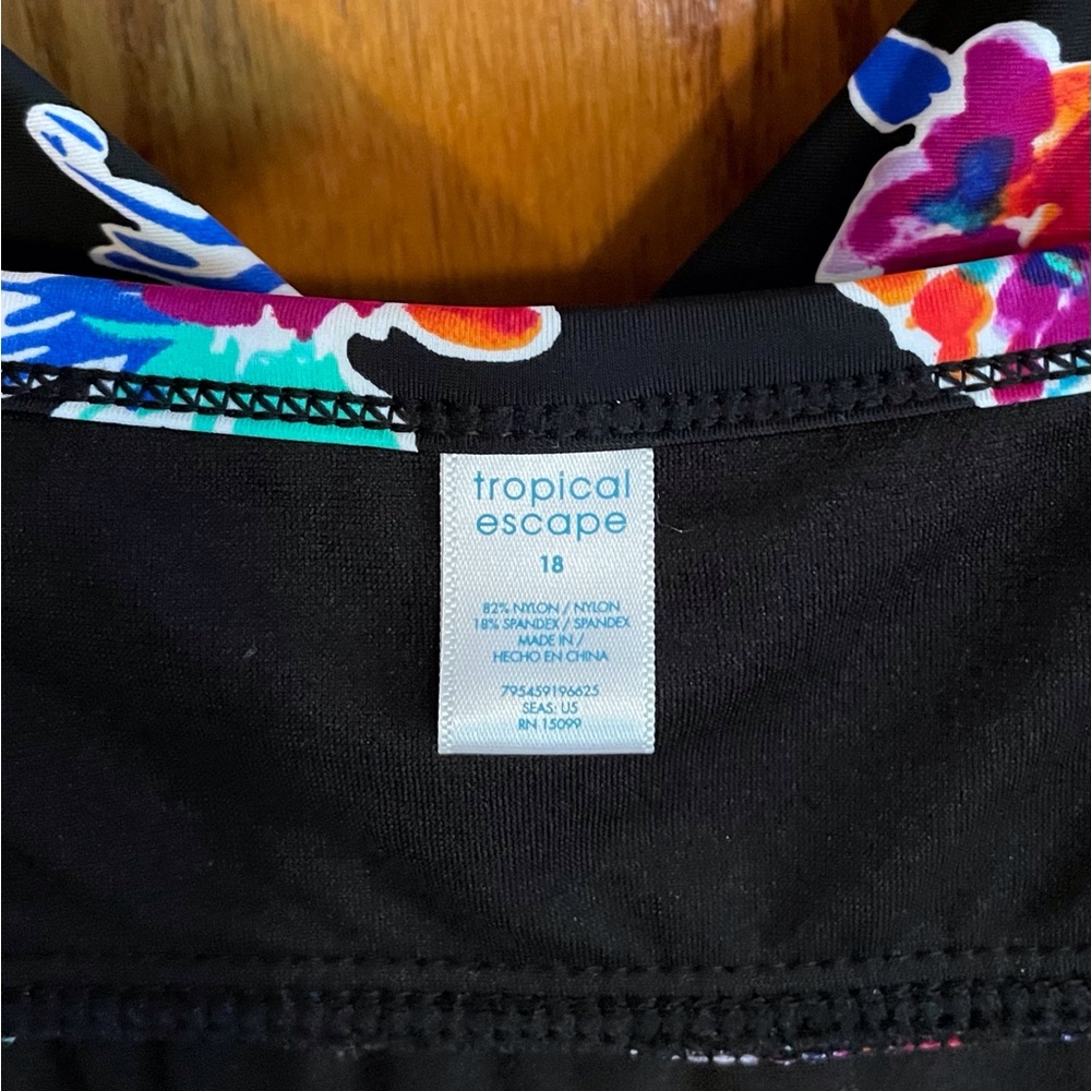 Tropical Escape Black Floral Spaghetti Strap Swimsuit - Picture 8 of 9